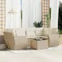 Set Divani da Giardino 7 pz con Cuscini Beige in Polyrattan