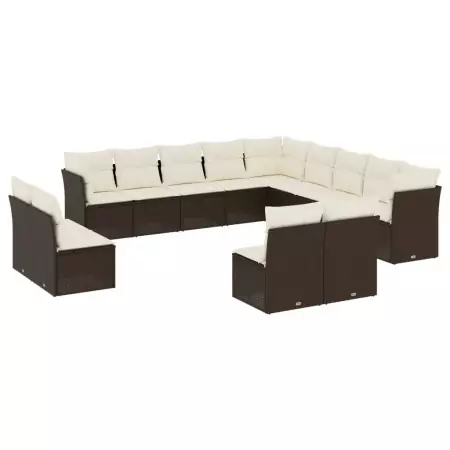 Set Divani da Giardino 13 pz con Cuscini Marrone in Polyrattan