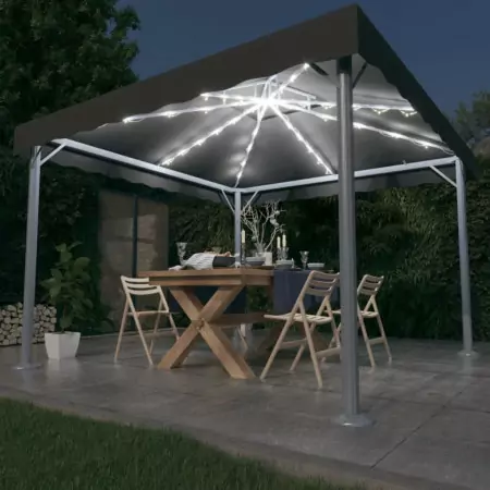 Gazebo con Stringa di Luci LED 300x300 cm Antracite Alluminio