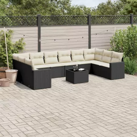 Set Divani da Giardino 11 pz con Cuscini in Polyrattan Nero