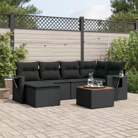 Set Divani da Giardino con Cuscini 7pz Nero Polyrattan