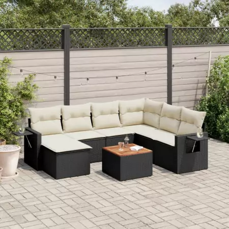 Set Divani da Giardino con Cuscini 8 pz Nero in Polyrattan