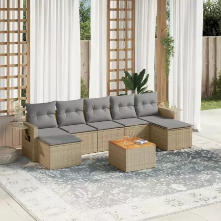 Set Divano da Giardino 8 pz con Cuscini Beige in Polyrattan