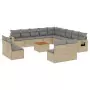 Set Divani da Giardino 14pz con Cuscini in Polyrattan Beige