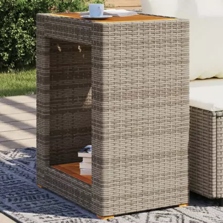 Tavolino da Giardino Piano Legno Grigio 60x40x75 cm Polyrattan