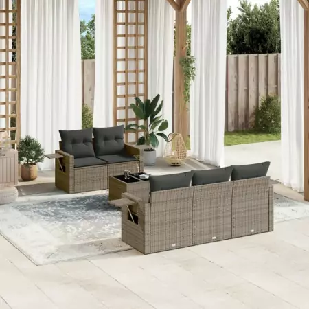 Set Divano da Giardino 6 pz con Cuscini Grigio in Polyrattan