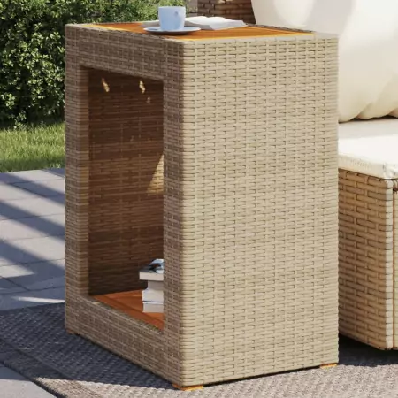 Tavolino da Giardino Piano Legno Beige 60x40x75 cm Polyrattan