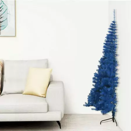 Albero di Natale Artificiale a Metà con Supporto Blu 210 cm PVC