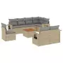 Set Divano da Giardino 9 pz con Cuscini Beige in Polyrattan