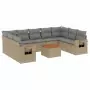 Set Divano da Giardino 10 pz con Cuscini Beige in Polyrattan