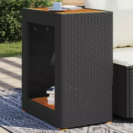 Tavolino da Giardino Piano Legno Nero 60x40x75 cm Polyrattan