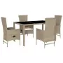 Set da Pranzo da Giardino 5 pz con Cuscini Beige in Polyrattan