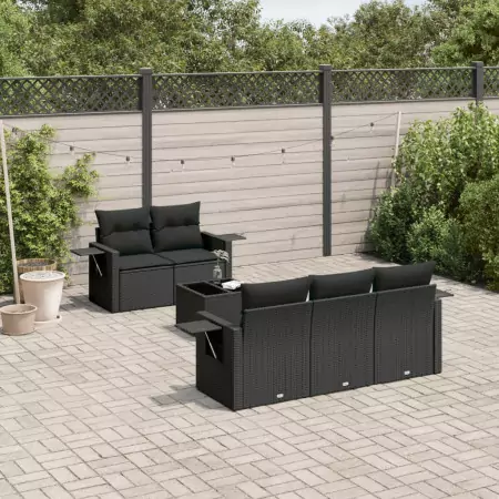 Set Divano da Giardino 6 pz con Cuscini Nero in Polyrattan