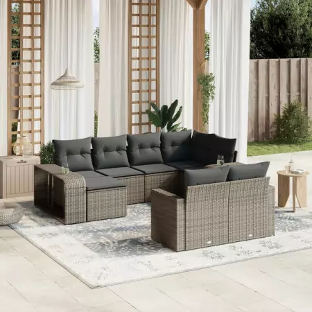 Set Divano da Giardino 10 pz con Cuscini Grigio in Polyrattan