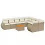 Set Divano da Giardino 10 pz con Cuscini Beige in Polyrattan