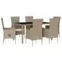 Set da Pranzo da Giardino 7 pz con Cuscini Beige in Polyrattan