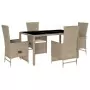 Set da Pranzo da Giardino 5 pz con Cuscini Beige in Polyrattan