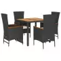 Set da Pranzo da Giardino 5 pz Nero con Cuscini in Polyrattan