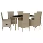 Set da Pranzo da Giardino 7 pz con Cuscini Beige in Polyrattan