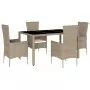 Set da Pranzo da Giardino 5 pz con Cuscini Beige in Polyrattan