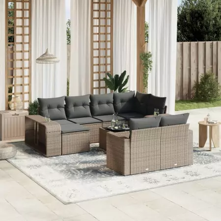 Set Divani da Giardino 11 pz con Cuscini in Polyrattan Grigio