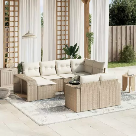 Set Divani da Giardino 11 pz con Cuscini Beige in Polyrattan