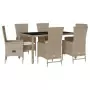 Set da Pranzo da Giardino 7 pz con Cuscini Beige in Polyrattan