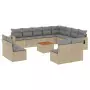 Set Divano da Giardino 13 pz con Cuscini Beige in Polyrattan