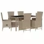 Set da Pranzo da Giardino 7 pz con Cuscini Beige in Polyrattan