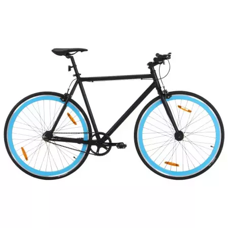 Bicicletta a Scatto Fisso Nera e Blu 700c 55 cm