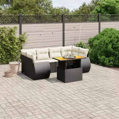 Set Divani da Giardino con Cuscini 7pz Nero Polyrattan