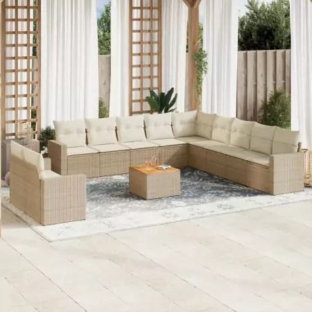 Set Divani da Giardino 12 pz con Cuscini Beige in Polyrattan