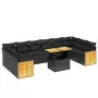 Set Divani da Giardino 11 pz con Cuscini in Polyrattan Nero