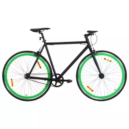 Bicicletta a Scatto Fisso Nera e Verde 700c 59 cm