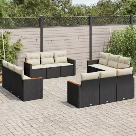 Set Divani da Giardino 12 pz con Cuscini Nero in Polyrattan