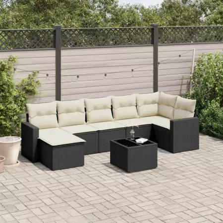 Set Divani da Giardino con Cuscini 8 pz Nero in Polyrattan