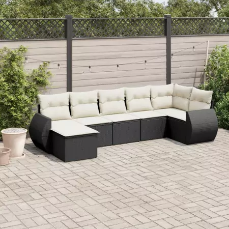 Set Divani da Giardino con Cuscini 8 pz Nero in Polyrattan