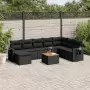 Set Divani da Giardino 9 pz con Cuscini Nero in Polyrattan