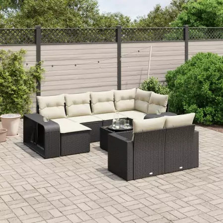 Set Divani da Giardino 11 pz con Cuscini in Polyrattan Nero