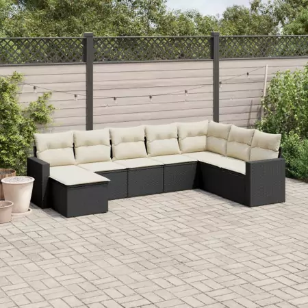 Set Divani da Giardino con Cuscini 8 pz Nero in Polyrattan