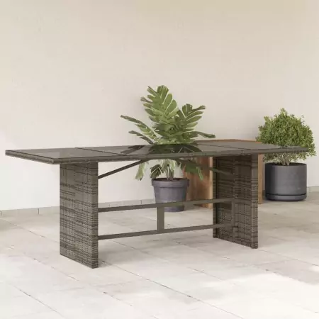 Tavolo da Giardino Piano in Vetro Grigio 190x80x74cm Polyrattan