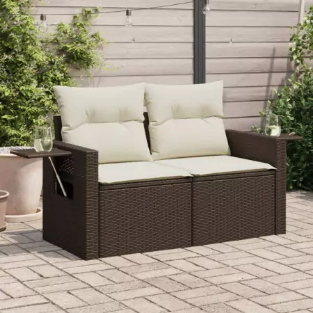 Divano da Giardino a 2 Posti con Cuscini in Polyrattan Marrone