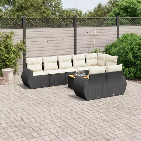 Set Divani da Giardino 9 pz con Cuscini Nero in Polyrattan