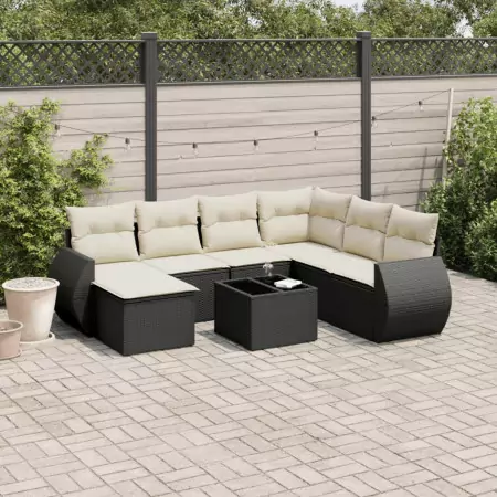 Set Divani da Giardino con Cuscini 8 pz Nero in Polyrattan