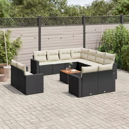 Set Divani da Giardino 12 pz con Cuscini Nero in Polyrattan