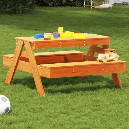 Tavolo Picnic Bambini Marrone Cera 88x97x52 cm Massello Pino