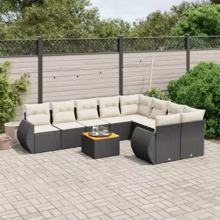 Set Divani da Giardino 10pz con Cuscini in Polyrattan Nero