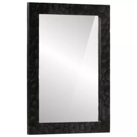 Specchio da Bagno Nero 50x70x2,5cm Legno Massello Mango e Vetro