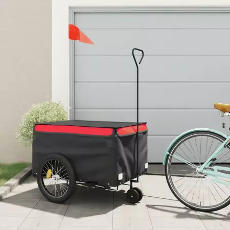 Rimorchio da Bici Nero e Rosso 45 kg in Ferro