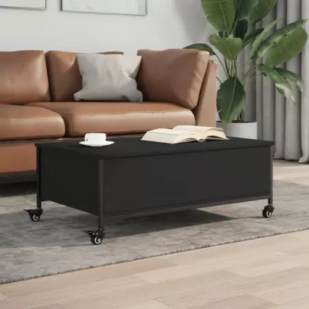 Tavolino Salotto con Ruote Nero 91x55x34 cm Legno Multistrato